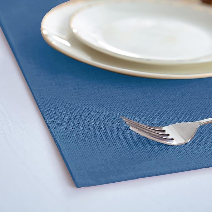 Rinpon Cloth Navy Blue Placemats Set of 8, Linen Type Fabric Placemats Machine Washable Heat Resistant Placemats Polyester Place Mats for Halloween, Thanksgiving and Christmas Dining Table (Navy Blue)
