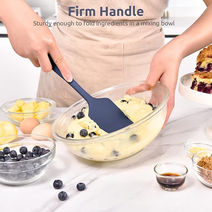 U-Taste Flat Spatula & Spoon Spatula: 11.38in 600쨘F Heat Resistant Silicone Bowl Scraper, Flexible Rubber Kitchen Cooking Mixing Utensil with Upgraded Non-Stick Surface (Set of 2, Midnight Blue)