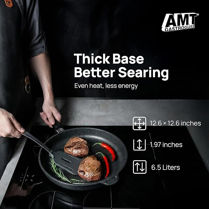 AMT Gastroguss The World쨈S [.] Frying pan Induction, Diameter 28 cm, Height 5 cm, cast Aluminium (Aluminium), Lotan짰 Non-Stick Coating for Fat-Free-Frying, AMZN-I-528-US