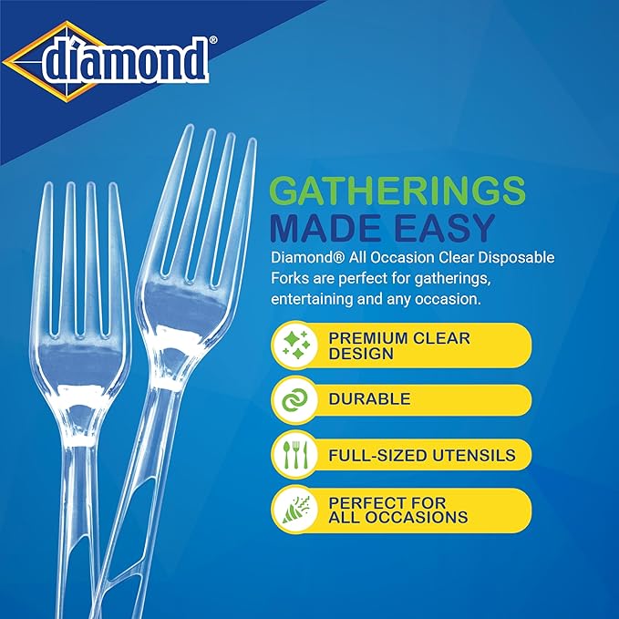 Diamond짰 All Occasion Clear Disposable Cutlery Set 288 Count (288 Forks Set)