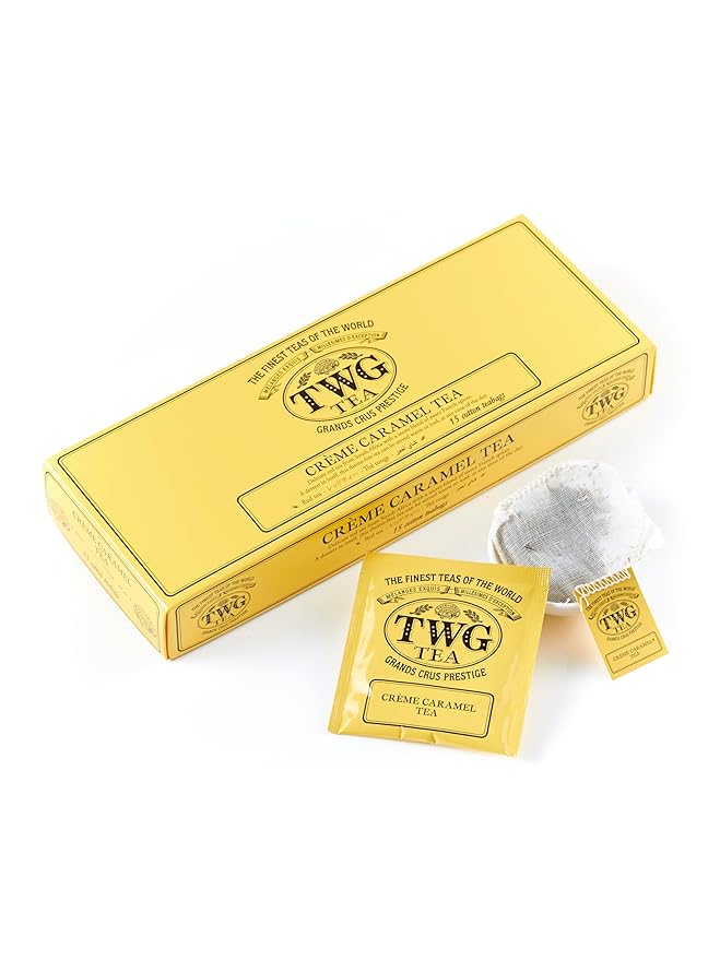 TWG Tea | Cr챔me Caramel Tea | Rooibos Tea | Caramel & Theine-Free | 15 Hand Sewn Cotton Teabags | Gift Set