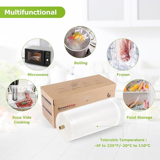 [2025 New] Bonsenkitchen 11??x 150??Vacuum Sealer Bags Rolls with Cutter for Food Storage, Commercial Grade, BPA Free, Great for Meal Prep and Sous Vide Cooking