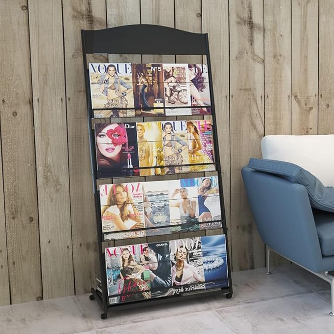floor magazine rack brochure display stand for offices and public reception area竊똪iterature rack with 4 Universal wheels (59"횞27"횞14")
