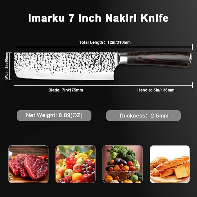 imarku Nakiri Knife,7 Inch High Carbon Stainless Steel Japanese Chef Knife,Razor Sharp Chopping Vegetable and Meat Cleaver Kitchen Knife with Ergonomic Handle,Christmas Gifts for Women and Men