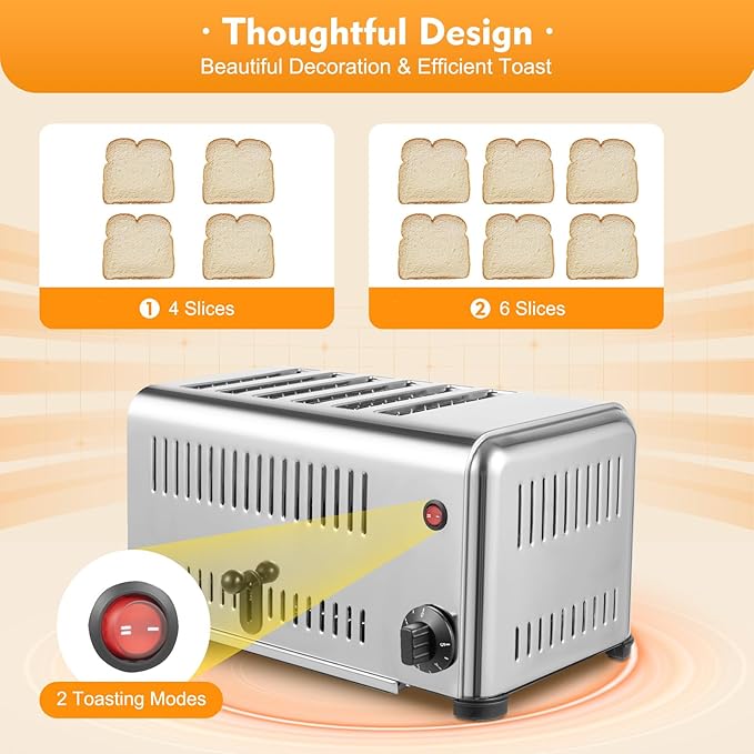 6 Slice Commercial Toaster, 1680W/110V Bread Oven with 2 Modes, Stainless Steel Toast Sandwiches Berad Baking Machine, for Household Kitchen Restaurant Bakery Dessert Store (16.1 * 8.7 * 8.5in)
