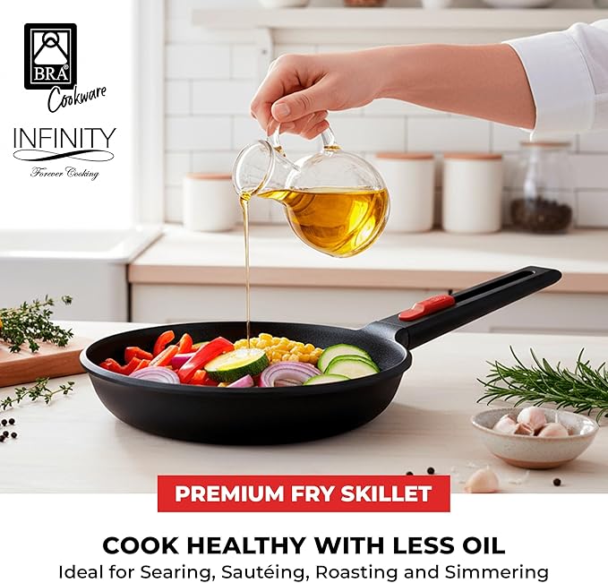 BRA COOKWARE Infinity Nonstick Frying Pan | 11-Inch Cast Aluminum Skillet | PFOA/PFAS Free Fry Pan | All Cooktops (incl Induction) Searing Skillet | Oven Safe up to 425째F (w/o Removable Handle)