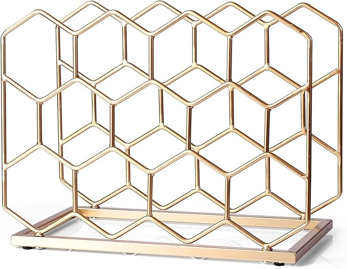 14 Bottle Countertop Wine Rack - Freestanding Modern Gold Metal Wine Rack - Tabletop Wine Holder Stand for Cabinet, Pantry, Wine Bottle Storage……