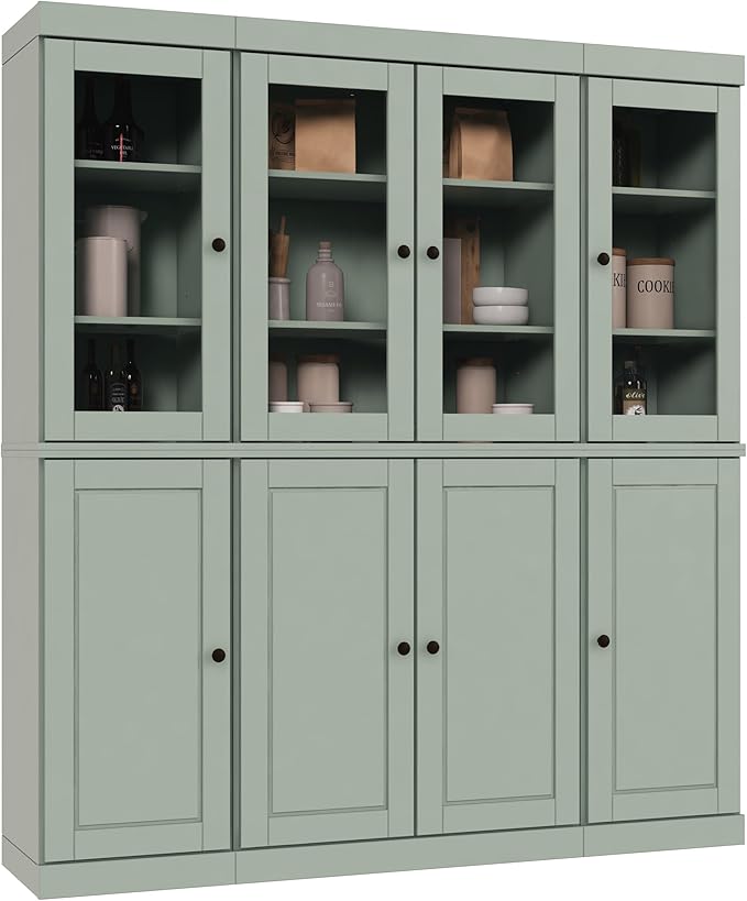 Palace Imports 100% Solid Wood Kitchen Pantry Hutch, Sage, 65" w x 71.5" h x 15.5" d, Renewable Eco-Friendly Wood, Made in Brazil