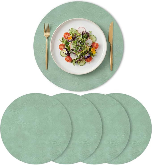Artoid Mode Sage Faux Leather Placemats Set of 4, 15 Inch Waterproof Wipeable Heat Resistant Place Mats, Reversible Table Mats for Spring Kitchen Dining Decor