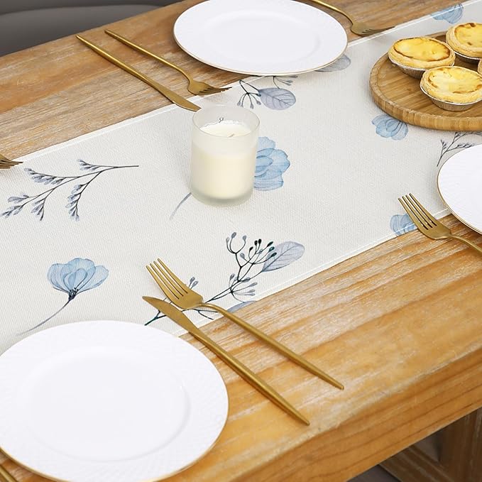 ZCHOMI Blue Poppy Floral Table Runner 13x72 Inch Summer Flowers Spring Kitchen Dinning Table Decoration for Indoor Outdoor Home Party D챕cor