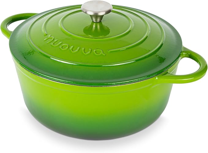 Nuovva Enamelled Cast Iron Dutch Oven Pot with Lid ??6.4 Quart Non Stick Casserole Pot ??Heavy Duty & Oven Safe up to 500째 F for Bread Baking, Braising, Stews, Roasting ??28cm Green