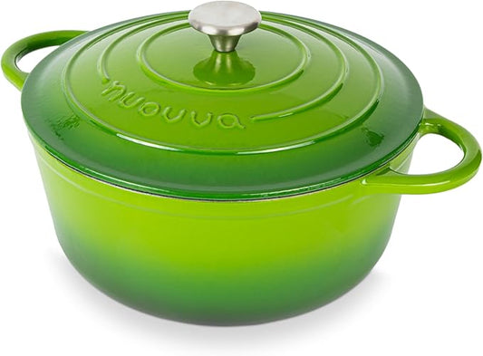 Nuovva Enamelled Cast Iron Dutch Oven Pot with Lid ??6.4 Quart Non Stick Casserole Pot ??Heavy Duty & Oven Safe up to 500째 F for Bread Baking, Braising, Stews, Roasting ??28cm Green