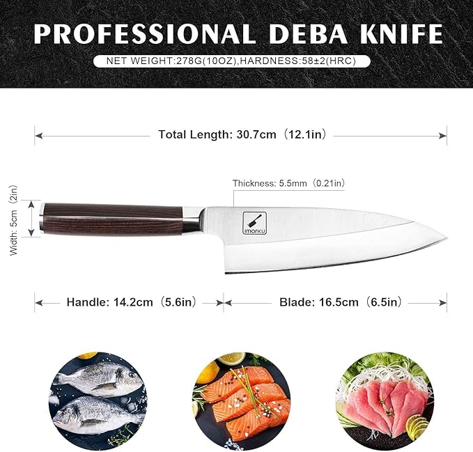 imarku 7 Inch Deba Knife,Ultra Sharp Sushi Knife,Ultimate Japanese Kitchen Knife with Stainless Steel Single Bevel,Fish Fillet Knifes for Fish Cutting with Ergonomic Handle, Christmas Gifts