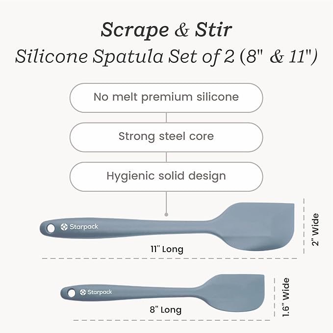 Starpack 'Scrape & Stir' Silicone Spatula Set (2 Pcs) - Heat Resistant Spatulas Set 600째F - Food Grade Kitchen Spatulas - LFGB Grade Nonstick Baking and Cooking Rubber Spatula Set