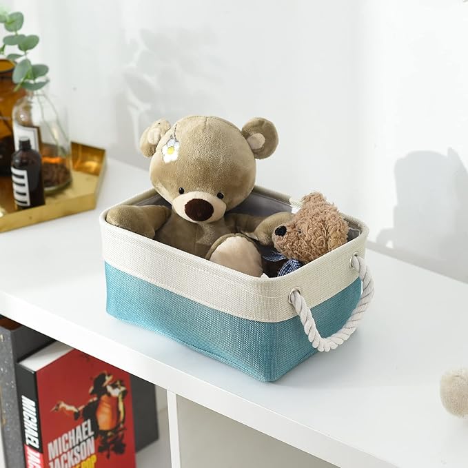 TheWarmHome Fabric Storage Bin with Handles,Storage Basket for Home Storage and Organization, Shelf Basket with Cover for Living Room Bedroom Decor Closet竊늋hite & Green,Small ,11.8L횞7.9W횞5.2H