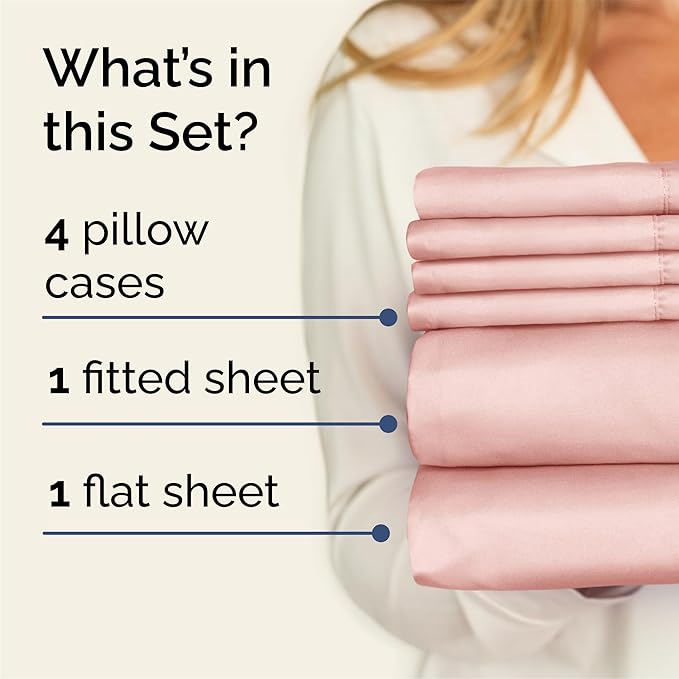 Queen 6 Piece Sheet Set - Cooling & Breathable Bed Sheets - Hotel Luxury Bed Sheets for Women, Men, Kids & Teens - Bedding with Deep Pockets & Easy Fit - Soft and Wrinkle Free - Queen Baby Pink Sheets
