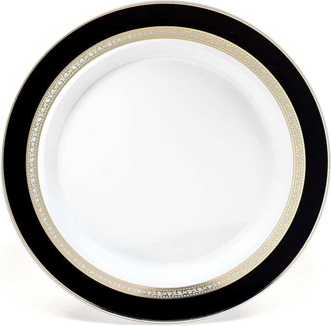 " OCCASIONS " 40 Piece Chargers pack Wedding Party 12'' Disposable Plastic Charger Plates/Chargers (Ritz Black & Gold)