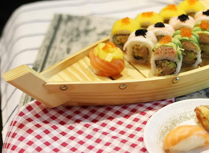 Kichgather 14.5??Wooden Sushi Serving Tray Boat Plate for Restaurant or Home
