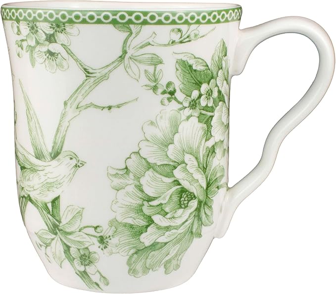222 Fifth Adelaide Moss 16-Piece Porcelain Dinnerware Set ??Service for 4, Plates, Bowls & Mugs, Hand-Applied Decal, Microwave & Dishwasher Safe, for Everyday Dining & Entertainment