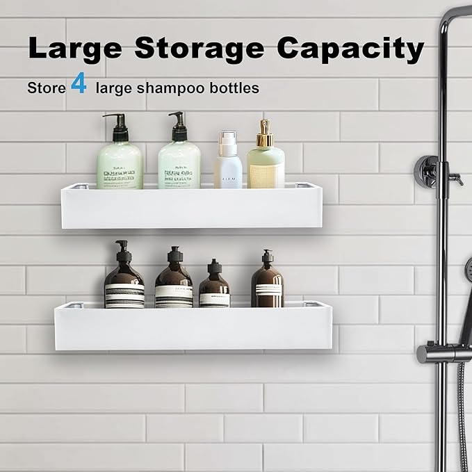 Premium Shower Caddy, Adhesive Bathroom Shower Organizer and Storage, No Drill Shower Shelves for Inside Shower, Rustproof Shower Storage Rack 4 Pack White