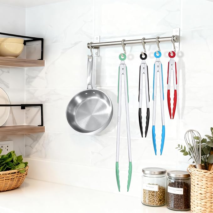 Salad Tongs, 7/9/12/16 Inch Silicone Food Tongs with 304 Stainless Steel Core, Easy-Grip, in Pistachio, Black, Blue, Orange, Red (Pistachio, 16inch)
