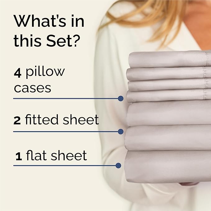 Split King 7 Piece Sheet Set - Cooling & Breathable Bed Sheets - Hotel Luxury Bed Sheets for Women, Men, Kids & Teens - Deep Pockets - Easy Fit - Soft and Wrinkle Free - Split King Light Grey Sheets