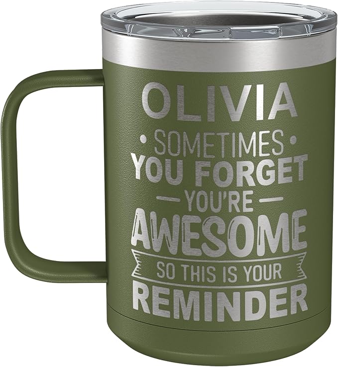 Personalized Inspirational Travel Coffee Mug, Inspirational Gifts for Men Dad Wife Sister Women, Custom Birthday For Him Her, Customized You?셱e Awesome Tumbler, Teacher Coworker Gifts 15oz Olive