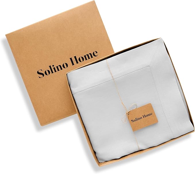 Solino Home Linen Tablecloth 60 x 90 Inch - 100% Pure Linen Silver Cloud Table Cloth for Rectangle Tables - Fete, Machine Washable Tablecloth for Winter