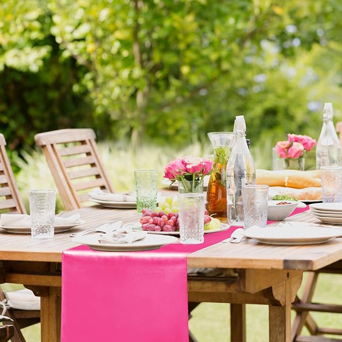 Yblut 10 Pack Satin Table Runner 12 x 108 Inch Long Fuchsia Silk Table Runner for Wedding Party Banquet Birthday Decoration