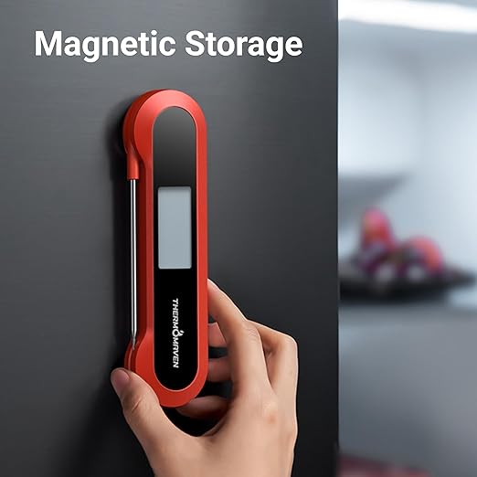Professional 0.5 Sec Instant Read Meat Thermometer Digital, NIST Certified 짹0.5??Accuracy, Auto Rotate Large LCD Display, Highly Waterproof Cooking Thermometer for Baking Grill BBQ Smoker Oven, Red