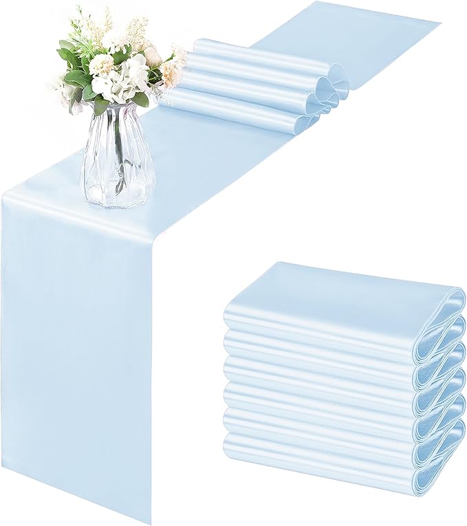 Horbaunal 6 Pack Satin Runners 12 x 108 Inch Bright Silky Smooth Satin Table Runners for Birthday Wedding Party Banquets, Pale Blue