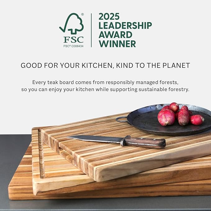 Teakhaus Cutting Board - Large (L) Wood Cutting Board with Juice Groove - Holiday Gift Ideas for Men and Women - Gift-Ready, Reversible, Edge Grain Wood, Knife Friendly - FSC Certified