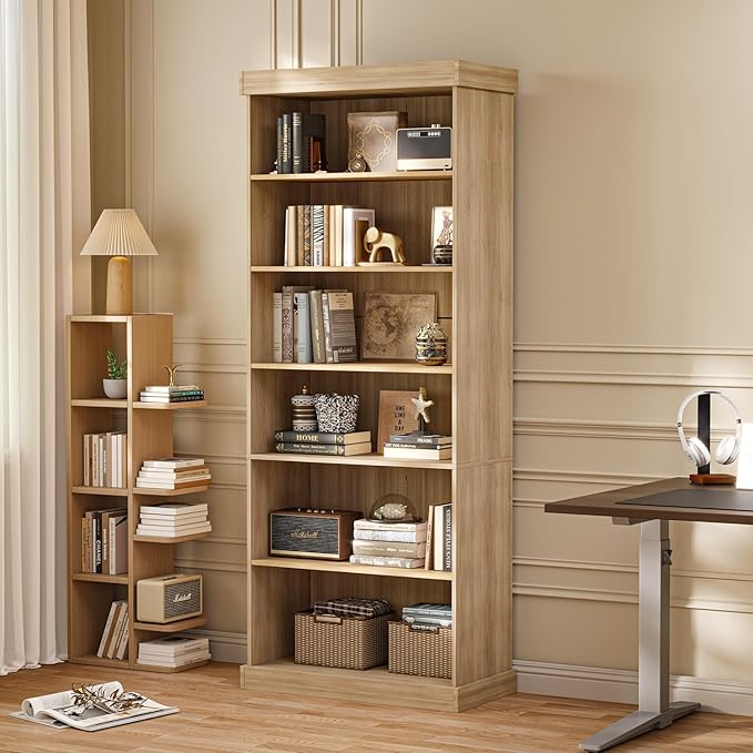 70.8" Tall Farmhouse Bookshelf with Glass Doors, Modular Bookcase with 6-Tier Adjustable Shelves, Large Storage Cabinet for Kitchen, Living Room, Brown, Set of 4