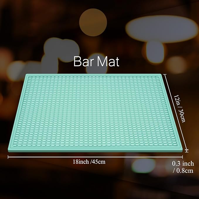 Tioncy 4 Pcs Bar Mat for Countertop 18 x 12 Inch Non Slip Cocktail Rubber Coffee Bar Service Mat for Bartending Hot Dishes Restaurants Barbershop Clippers Hot Pads, Green