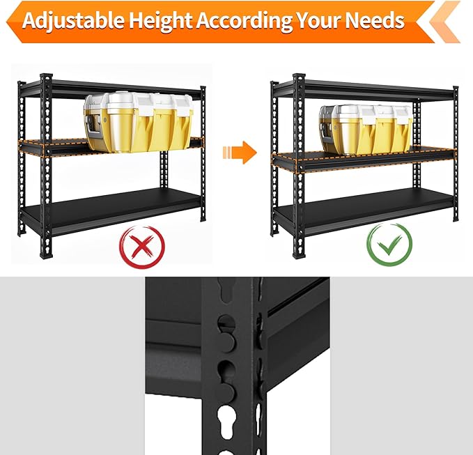 3-Tier Garage Shelving Heavy Duty,40?쓂 x 18?쒭 x 36?쒱 Metal Shelving Unit竊?320 lbs Weight Capacity Adjustable Storage Shelves for Retiple Tanks, Aquariums, Pantry, Garage竊똁lack