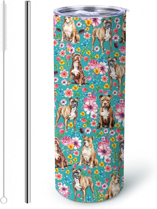 Yogusut Pitbull Gifts for Women, 20oz Stainless Steel Insulated Tumbler Travel Mug Cup with Lid Straw Brush, Gifts for Dog Mom Dog Lover
