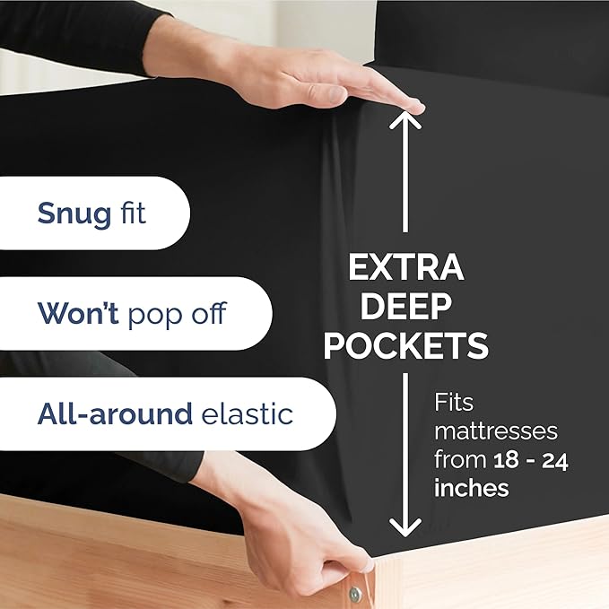 Extra Deep Pocket Twin XL Sheets - 3 Piece Breathable & Cooling Bed Sheets - Hotel Luxury Bed Sheet Set - Soft, Wrinkle Free & Comfy - Easily Fits Extra Deep Mattresses - Deep Pocket Black Sheets Set