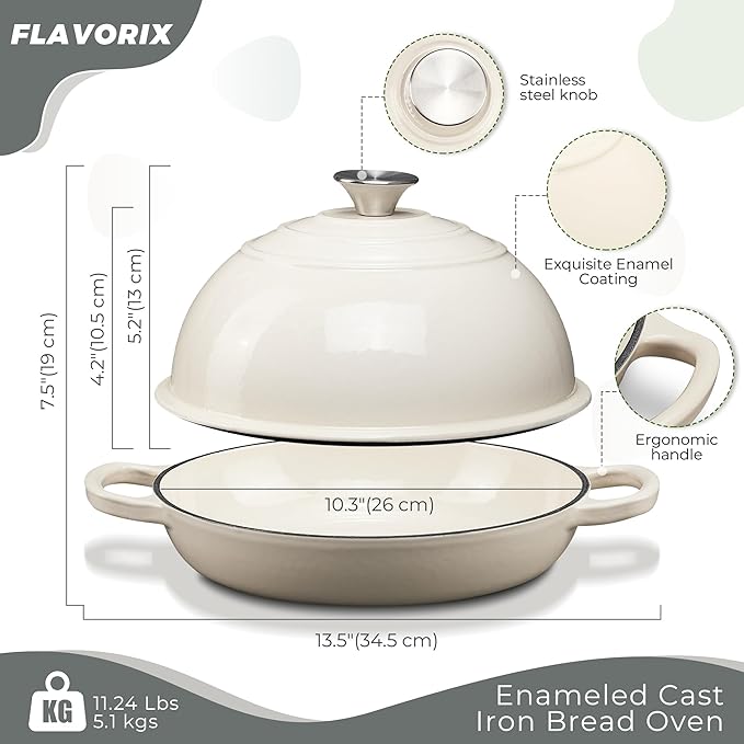 Enameled Cast Iron Bread Oven for Sourdough, Dutch Oven for Bread Baking with Lid, Dutch Oven Bread Pan, 6 Qt, White
