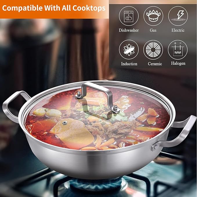 Delarlo Tri-Ply Stainless Steel 11 inch Everyday Pan with Lid, Kitchen Induction Deep Saute Pan,shabu shabu pot High Side Cooking Pot 3.5QT, Oven Safe Stock Pot, Up to 600℉