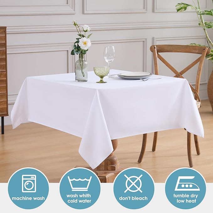 VidaFete 1 Pack Square Tablecloth 52 x 52 Inch Tablecloths Stain Wrinkle Resistant Polyester Dining Table Cover for Kitchen Dinning Party Wedding Rectangular Tabletop Buffet Decoration(White)