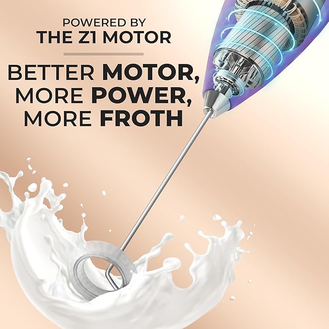 Zulay Kitchen Powerful Milk Frother Wand - Ultra Fast Handheld Drink Mixer - Electric Whisk Foam Maker for Coffee, Lattes, Cappuccino, Frappe, Matcha & Coffee Creamer - Milk Boss Deep Purple