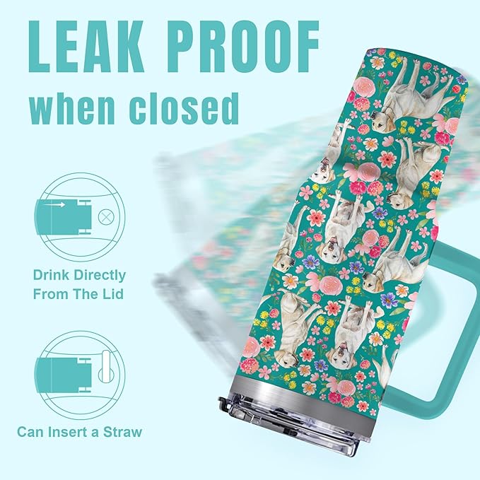 Yogusut Labrador Retriever Gifts for Women, 40oz Stainless Steel Insulated Tumbler Travel Mug Cup with Handle Straw, Gifts for Dog Mom Dog Lover