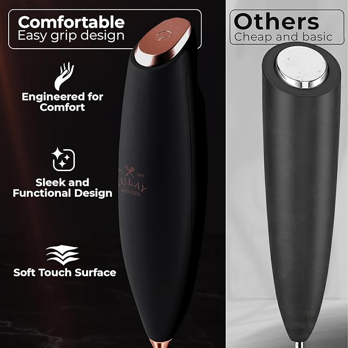 Zulay Kitchen Patented Tornado Triple Whisk Milk Frother with 4 Duracell Batteries ??Handheld Foam Maker for Coffee, Lattes, Matcha & Hot Chocolate ??Rich, Creamy Froth in Seconds