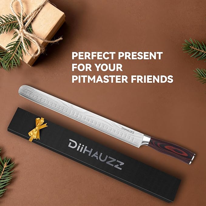Brisket Knife 12 Inch, Ultra Sharp High Carbon Stainless Steel Carving Knife with Ergonomic Pakkawood Handle & Gift Box for Slicing Ham, Roast Beef, BBQ, Turkey, Perfect Grilling Gift
