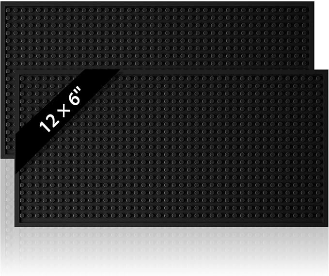 Tioncy 2 Pcs Bar Mat 6 x 12 Inch Bar Mat for Countertop Non Slip Rubber Bar Service Mat Cocktail Coffee Bar Mats for Home Bar Bartending Barbershop, Black