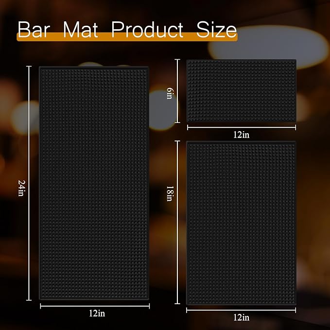 Tioncy 6 Pcs Bar Mat for Countertop 6 x 12 Inch, 18 x 12 Inch, 24 x 12 Inch Non Slip Rubber Mat Service Spill Cocktail Bartending Coffee Bar Mats for Hot Dishes Restaurants Barbershop Hot Pads, Black