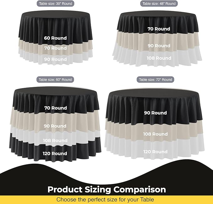 Party Solids 12-Pack Black Round Plastic Tablecloth Disposable ??Size: 90 Inches ??Round Plastic Table Cloths for Parties, Picnics & Formal Events