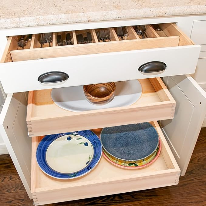 13?쓂 x 21?쒭 x 3?쒱 Soft Close Slide Out Wood Drawer Organizer for Kitchen, (Cabinet Opening Width>14.5 inches for Bottom Assembly, Width= 14 inches for Side Assembly)