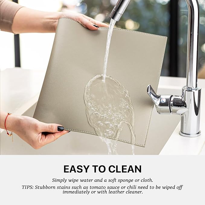 Baroyal Faux Leather Placemats Set of 12 Vinyl Washable Wipeable Table Mats for Kitchen Dining Table Heat Resistant Waterproof Indoor/Outdoor Placemats Non-Slip Easy Clean Place Mats-Almond Birch