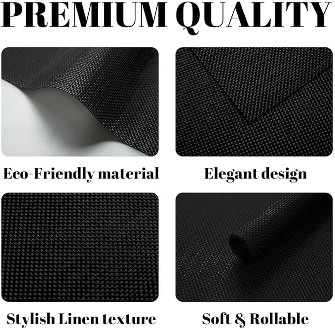 SUMYMERY Placemats Set of 4 Vinyl/Plastic Woven Place Mats for Kitchen Table Indoor/Outdoor Washable Placemat Wipeable Dining Table Mats (Full Black,4)